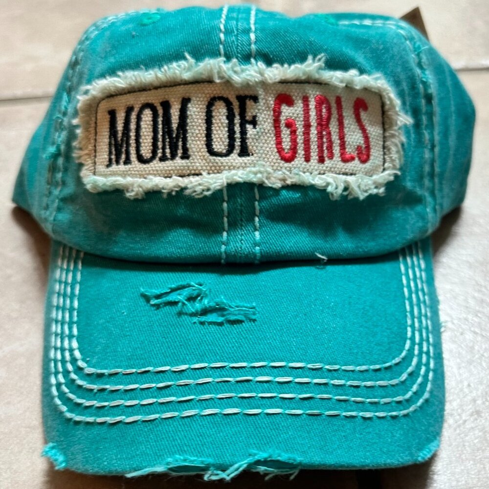 NWT KBETHOS Distress Turquoise Mom of Girls Baseball Cap with adjustable closure